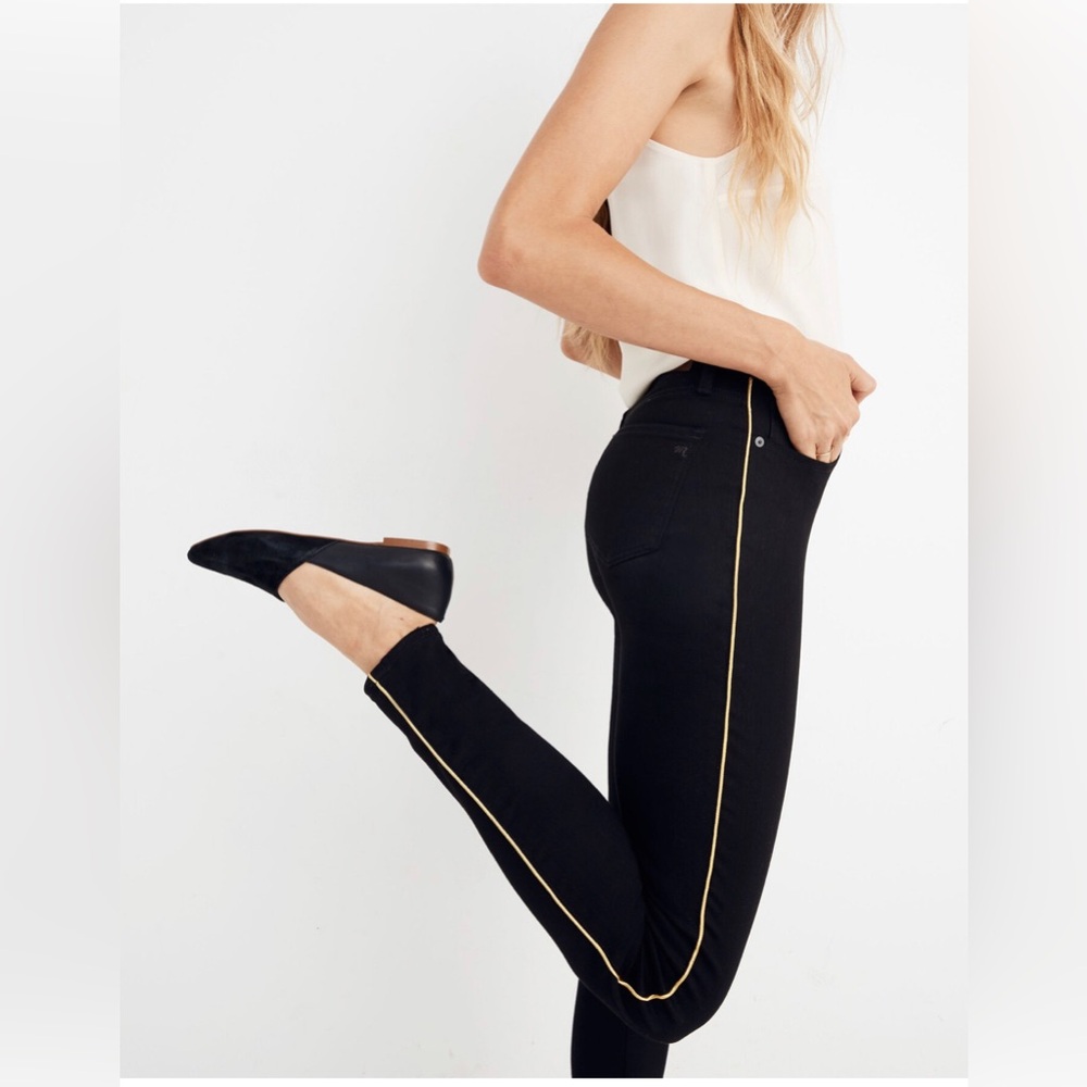 Madewell 10" High-Rise Skinny Jeans Womans 26 Gold Piping Edition Black RT $145